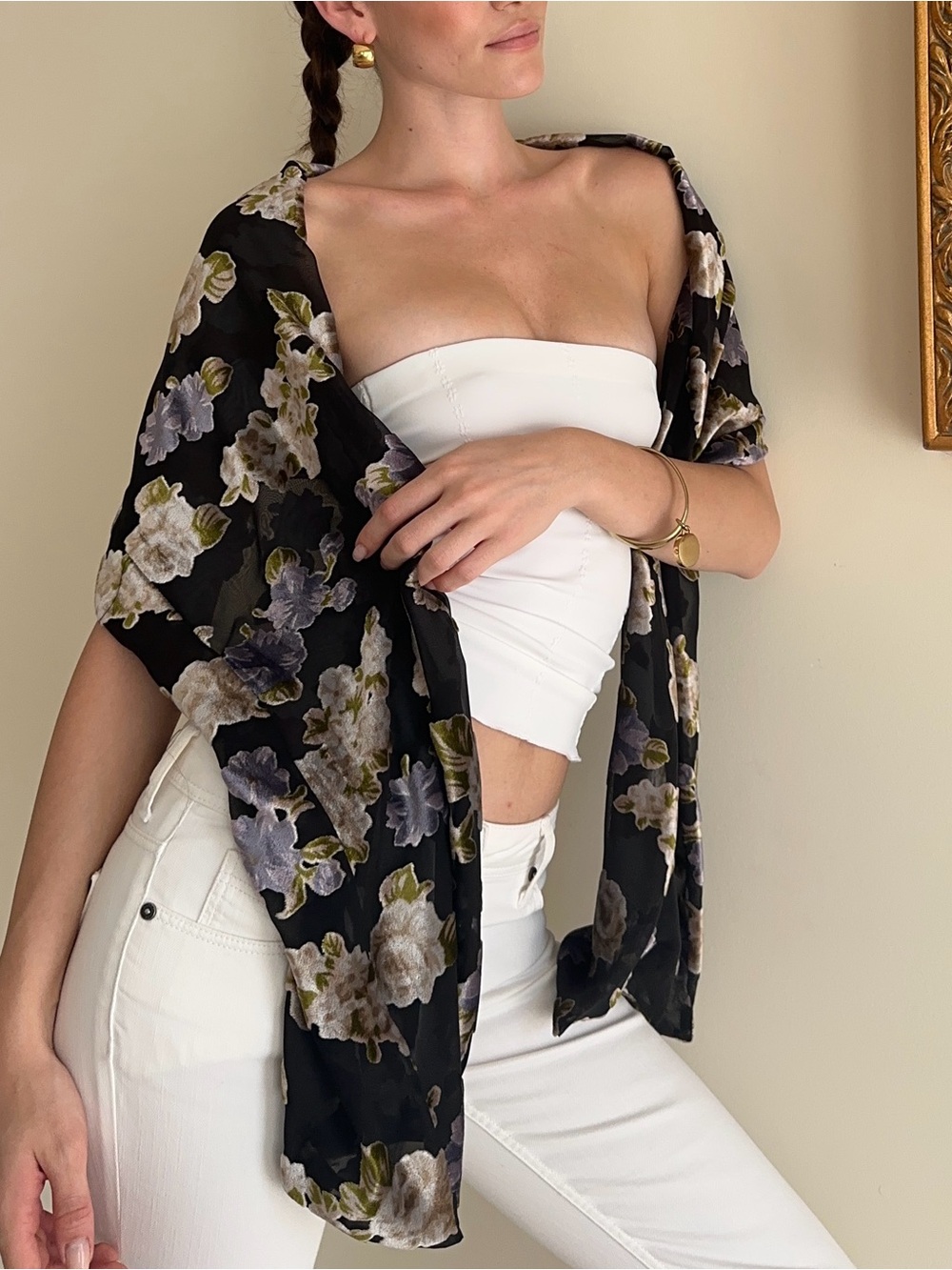 90s velvet burnout floral scarf shawl